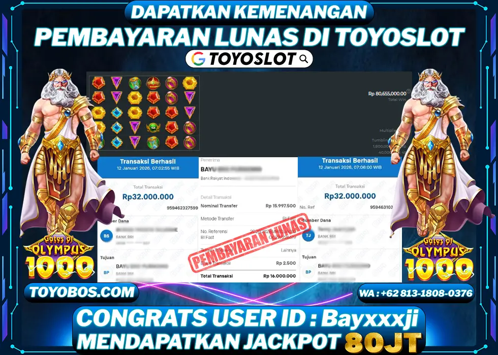 TOYOSLOT - BUKTI KEMENANGAN Gates Of Olympus 1000 Rp80,000,000,- LUNAS